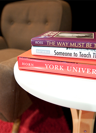 A photo of books that highlight York University