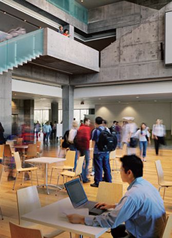 Students in the atrium at the Schulich School of Business