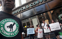 Starbucks workers protesting