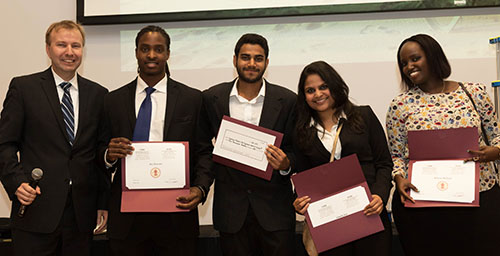 Chair in Design Engineering Alex Czekanski, is joined by team lead Alex Boucaud, group member Mrunal Amin, group member Vidushi Jain, and group member Rehema Mbabaali at this year's National Design Competition