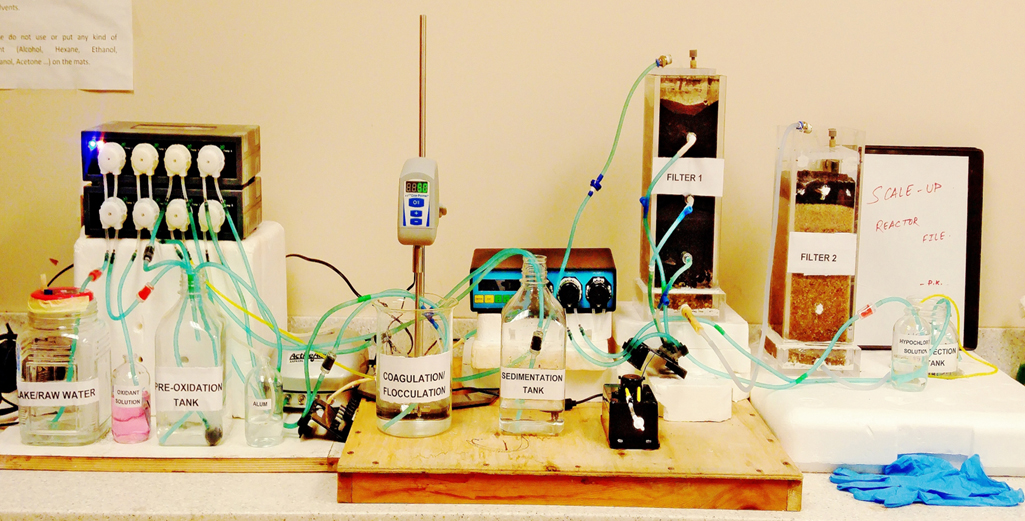 The prototype household filtration unit developed by Pratik Kumar and Professor Satinder Kaur Brar