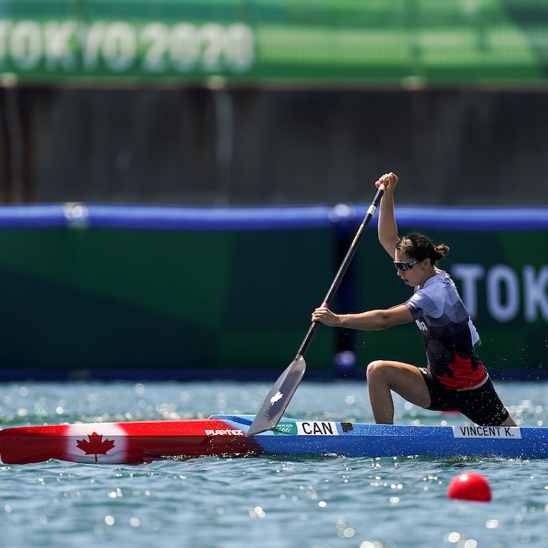 Canadian sprint canoeist Katie Vincent paddling in competition