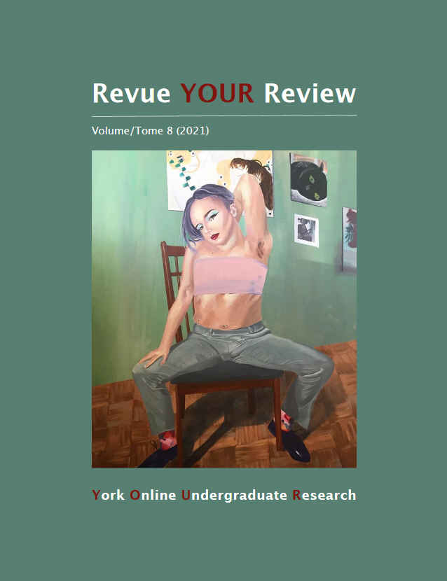 Cover of the next issue of Revue YOUR Review. Used with permission. Image shows a woman sitting on a chair, she has her left arm raised behind her head.