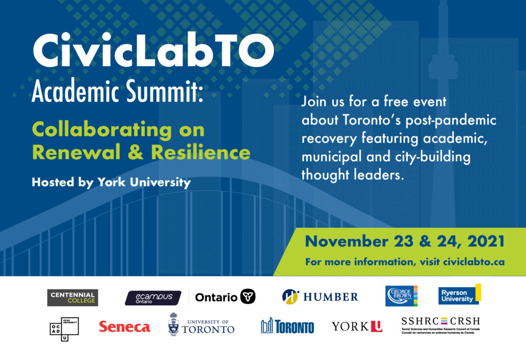 A banner showcasing the CivicLab TO academic summit, all content in the banner is repeated in the story