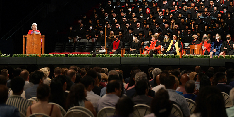 Constance Backhouse (at the podium) addresses Osgoode Hall Law School graduands during convocation