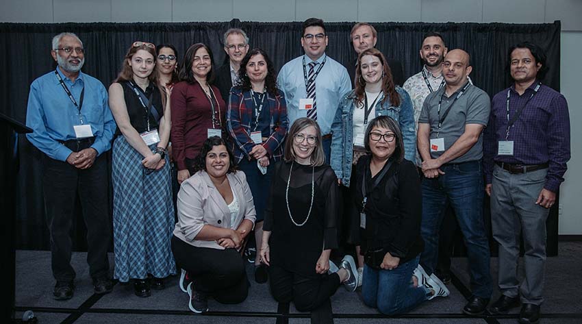 Members of the Lassonde community, including faculty and staff, pose for a Canadian Engineering Education Association Conference cameo with Lassonde Dean Jane Goodyer (centre, front)
