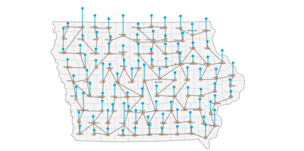 Feature of different counties in Iowa as a discrete signal on a combinational graph