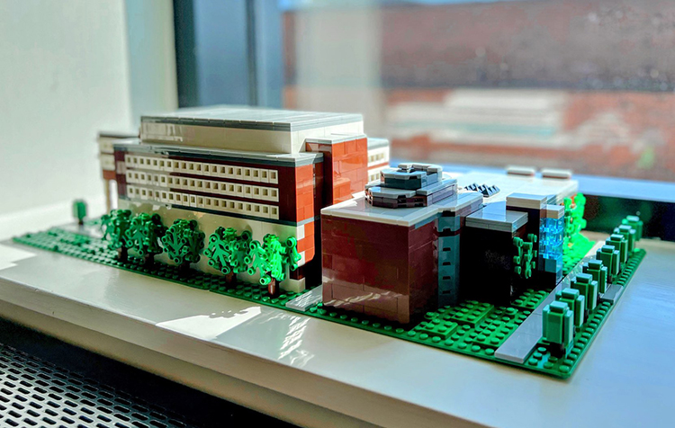 The Lego version of the Osgoode Hall Law School Building on York's Keele Campus