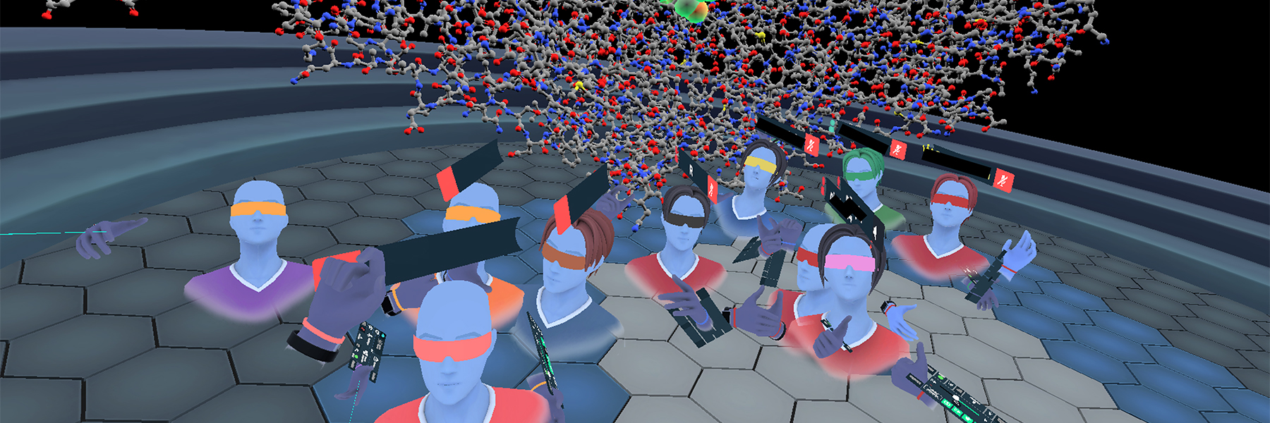 Group of students working in VR copy