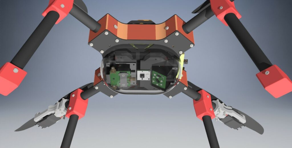 Prototypes of the conceptual implementation of the device on a drone used to study and survey fields and forests