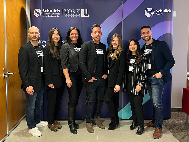 (from left to right): Carlo Sicoli, director of Business Development and Partnerships; Rosa Na, program manager; Megan Mitchell, instructor; Rami Mayer, executive director; Stefania Gargaro, program account manager; Sharon Wong, program coordinator; and Michael De Luca, project and operations manager; each at Schulich ExecEd.