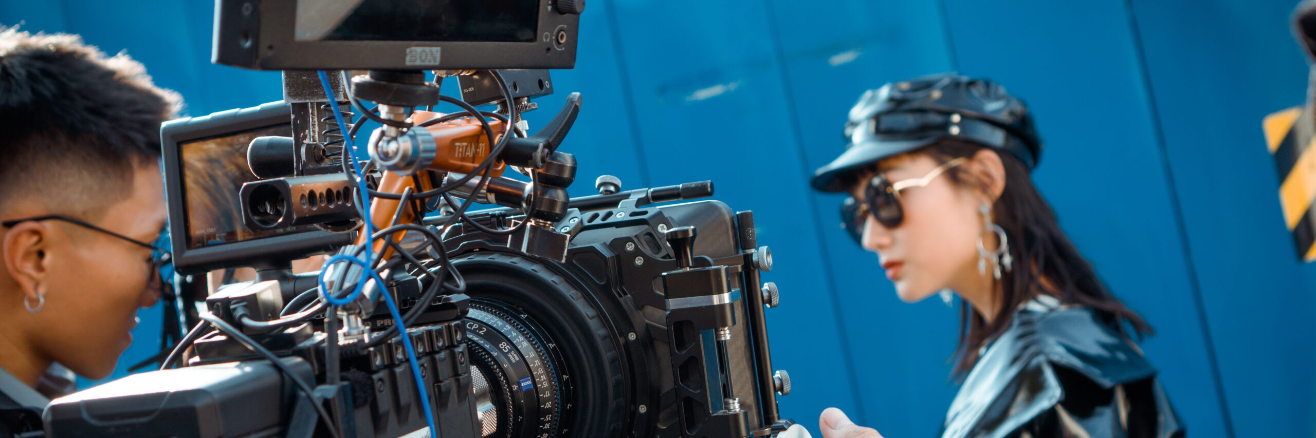 Film camera shooting an actor