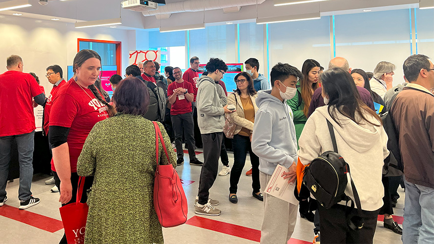 Students and professors mingle at the Markham Campus Spring Showcase