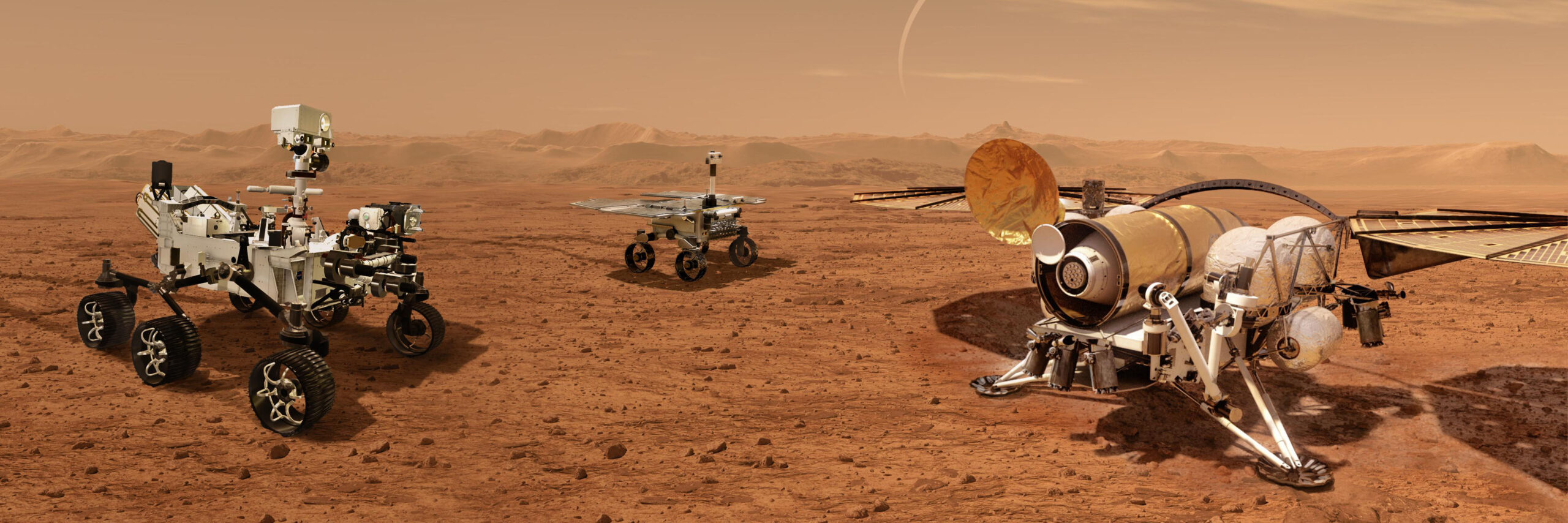 NASA exploration vehicles on the surface of Mars