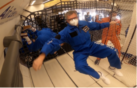 Professor Jenkin floating in aircraft during parabolic flight