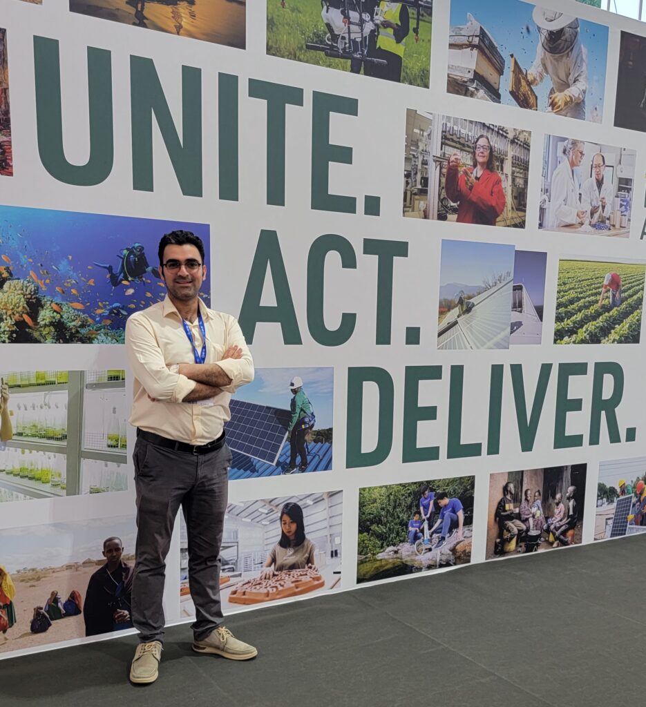York University PhD student Peyman Naeemi at the United Nations Climate Change Conference (COP28) in Dubai