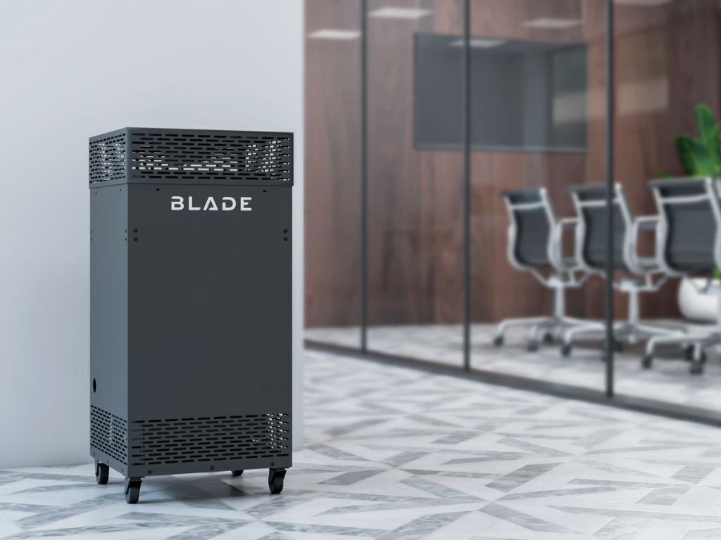 A Blade Air HEPA Air purifier, the portable air quality solution for commercial spaces 