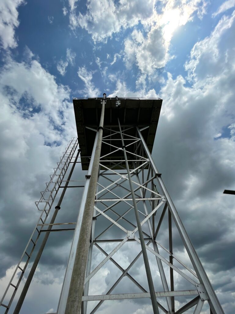 Water supply tower at the Kyaka II refugee settlement in Uganda