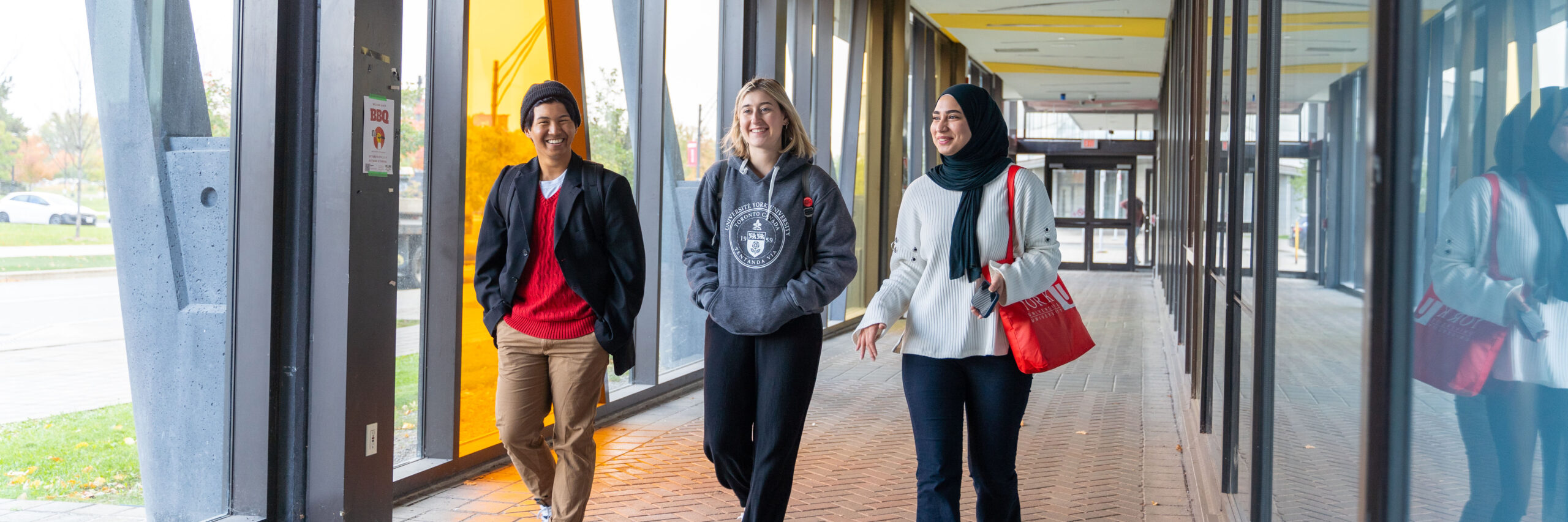 York students walking in Accolade Building on Keele Campus