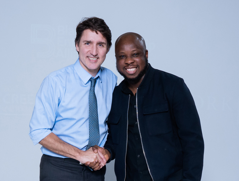 Prime Minister Justin Trudeau with first place winner Yemi Ifegbuyi