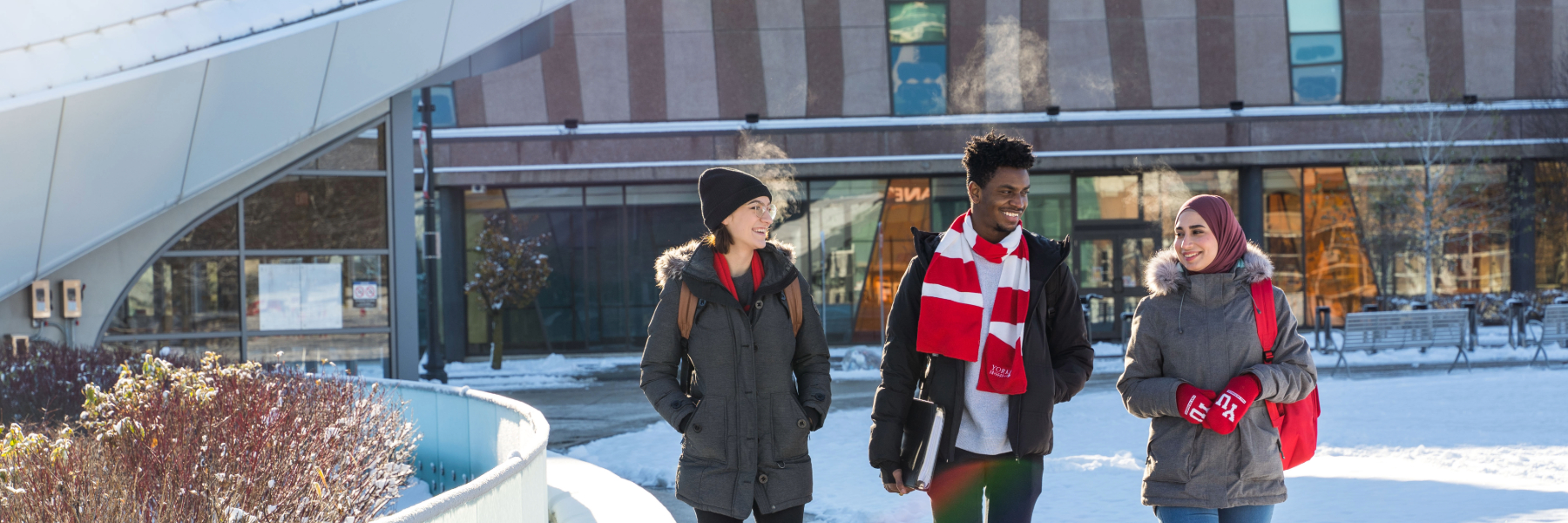 Students walking on Keele Campus in winter