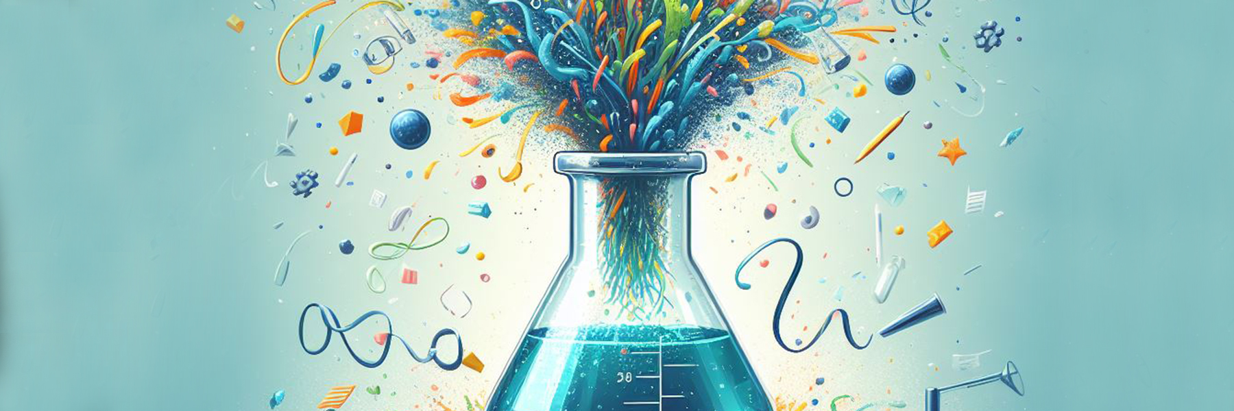 science beaker exploding with confetti BANNER
