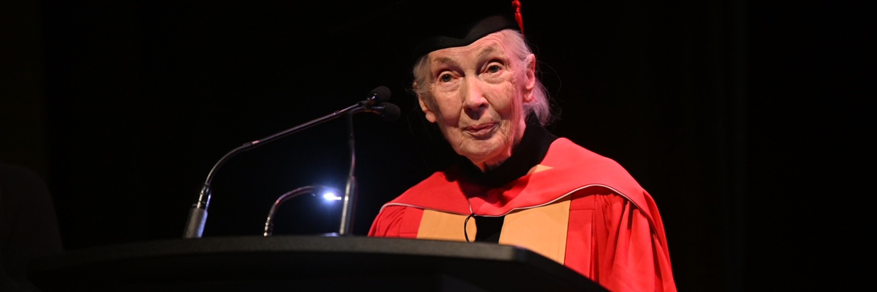 Jane Goodall at podium BANNER