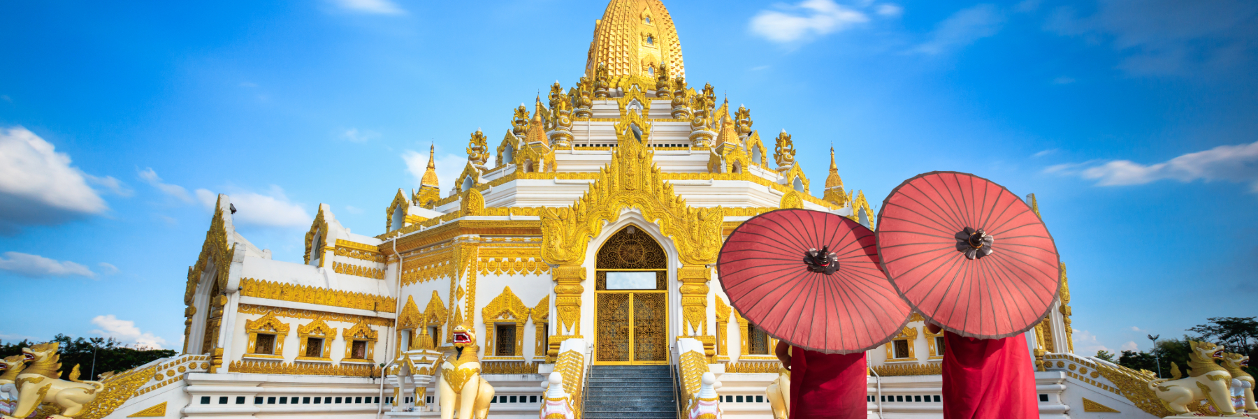 Temple and two monks in Yangon, Myanmar, Shutterstock